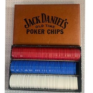 Jack Daniels Old Time Poker Chips Set Vintage Red White Blue Old No 7 Barware